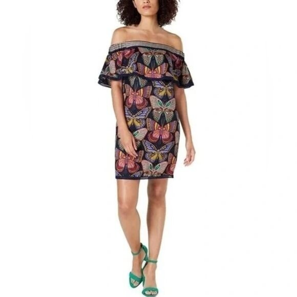 TRINA TURK Welton Butterfly Off-the-Shoulder Dress Women’s Size Small - Picture 1 of 8